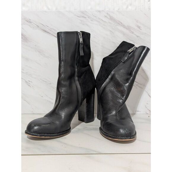 Sam Edelman Women's Black Leather Suede Chunky Heel Boot Sz 7.5 - Picture 1 of 10